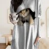 Women's Nightgown Cat Dog Fashion Comfort Home Daily Polyester Crew Neck Long Sleeve Pocket Fall Winter Khaki Light Grey