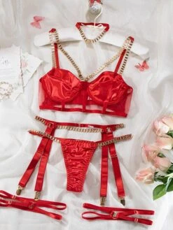 Women's Xmas Sexy Lingerie Sets Pure Color Lovers Hot Christmas Satin Breathable Straps Sleeveless Backless Summer Spring Black Red -Deals The Sexy Bra Store dmyqtg1695712955332