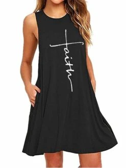 Women's Loungewear Nightshirt Dress Letter Fashion Casual Street Date Airport Cotton Blend Breathable Crew Neck Sleeveless Pocket Summer Spring Black White -Deals The Sexy Bra Store dnoaxa1679965949162
