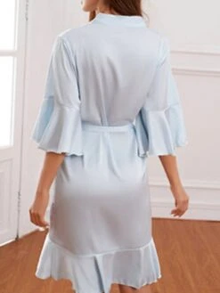Women's Pajamas Robe Bathrobe Silk Robe Pure Color Fashion Comfort Wedding Party Satin Breathable V Wire Half Sleeve Summer Fall Light Pink Light Blue -Deals The Sexy Bra Store dnpomb1692779759316