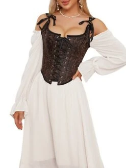 Corset Women's Corsets Halloween Prom Party & Evening Club Brown Sexy Overbust Corset Lace Up Backless Tummy Control Print Flower Summer Spring