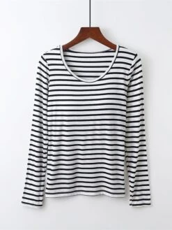 Women's Plus Size Stripe Modal Lounge Top Fashion Street Date Airport Modal Breathable Crew Neck Long Sleeve Summer Fall Black Pink -Deals The Sexy Bra Store dpldic1691046351468