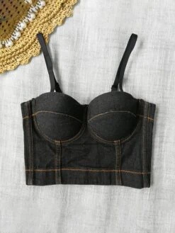 Women's Denim Corset Top Bustier Solid Fashion Bar Vacation Breathable Straps Sleeveless Backless Summer Spring Black Blue 25 Women's Denim Corset Top Bustier Solid Fashion Bar Vacation Breathable Straps Sleeveless Backless Summer Spring Black Blue -Deals The Sexy Bra Store dpwdps1696315685268