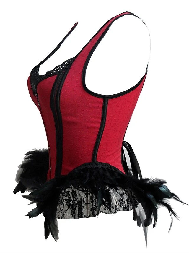 Women's Black And Red Corsets Dark Purple Corsets Shapewear Patchwork Corsets Party Halloween Club Polyester Breathable Straps Sleeveless Backless Feather Summer Spring Red Purple 2 Women's Black And Red Corsets Dark Purple Corsets Shapewear Patchwork Corsets Party Halloween Club Polyester Breathable Straps Sleeveless Backless Feather Summer Spring Red Purple - Image 2