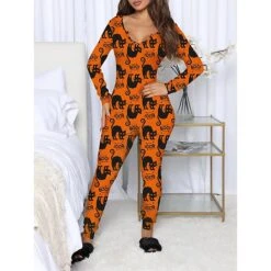 Women's Pajamas Jumpsuit Cat Ghost Retro Gothic Punk & Gothic Halloween Carnival Polyester Breathable V Wire Long Sleeve Fall Winter Black White 22 Women's Pajamas Jumpsuit Cat Ghost Retro Gothic Punk & Gothic Halloween Carnival Polyester Breathable V Wire Long Sleeve Fall Winter Black White -Deals The Sexy Bra Store dqnrpl1692257129497