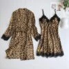 Women's Pajamas Robes Gown Nightgown Nighty 2 Pieces Leopard Simple Retro Hot Party Home Daily Polyester Breathable Gift V Wire Sleeveless Shorts Print Spring Fall Khaki