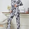 Women's Pajamas Sets Flower Fashion Casual Soft Home Daily Bed Polyester Breathable Crew Neck Long Sleeve T Shirt Tee Pant Summer Fall Black