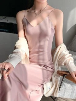 Women's Slip Lingerie Pajamas Nightgown Nightshirt Dress Pure Color Simple Casual Comfort Home Daily Bed Satin Breathable Straps Fall Winter Black White -Deals The Sexy Bra Store dsfxyb1697161983945