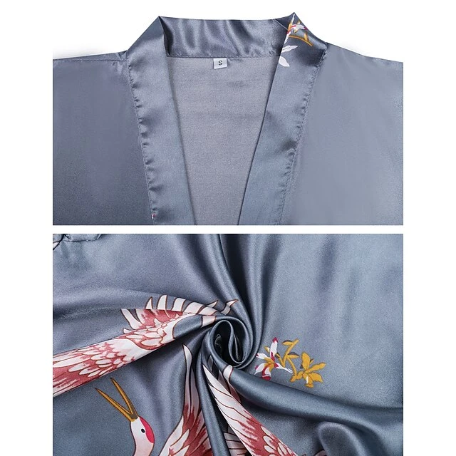 Women's Gift Robes Gown Pajamas Bathrobes Home Party Wedding Party Spa Print Crane Animal Silk Simple Soft Kimono Robes Sweet Fall Spring Summer V Wire Long Sleeve Tie Closure Belt Included 16 Women's Gift Robes Gown Pajamas Bathrobes Home Party Wedding Party Spa Print Crane Animal Silk Simple Soft Kimono Robes Sweet Fall Spring Summer V Wire Long Sleeve Tie Closure Belt Included - Image 16