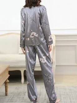 Women's Pajamas Sets Flower Fashion Comfort Soft Home Daily Bed Satin Breathable Lapel Long Sleeve Shirt Pant Button Pocket Fall Winter Black Gray 17 Women's Pajamas Sets Flower Fashion Comfort Soft Home Daily Bed Satin Breathable Lapel Long Sleeve Shirt Pant Button Pocket Fall Winter Black Gray -Deals The Sexy Bra Store dtgqht1693467377159