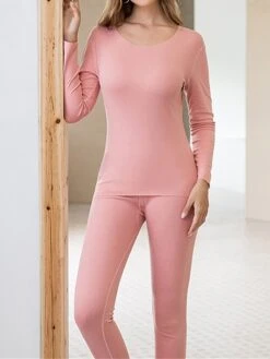 Women's Delong Thermal Underwear Pure Color Warm Casual Comfort Home Daily Going Out Polyester Warm Crew Neck Long Sleeve Pant Elastic Waist Fall Winter Black Pink 15 Women's Delong Thermal Underwear Pure Color Warm Casual Comfort Home Daily Going Out Polyester Warm Crew Neck Long Sleeve Pant Elastic Waist Fall Winter Black Pink -Deals The Sexy Bra Store dutnbx1697161977751