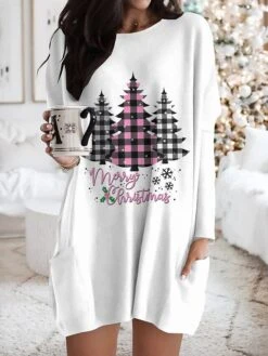 Women's Nightgown Snowman Snowflake Fashion Comfort Xmas Home Christmas Polyester Crew Neck Long Sleeve Pocket Fall Winter Red Black White