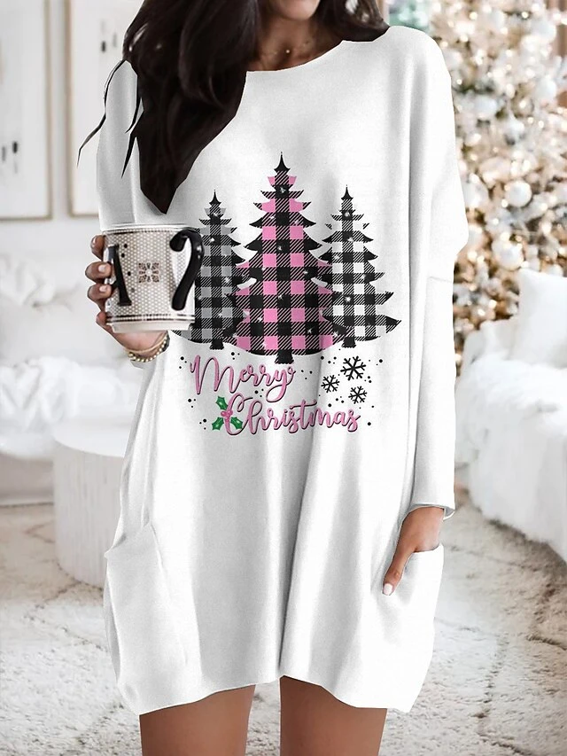 Women's Nightgown Snowman Snowflake Fashion Comfort Xmas Home Christmas Polyester Crew Neck Long Sleeve Pocket Fall Winter Red Black White 1 Women's Nightgown Snowman Snowflake Fashion Comfort Xmas Home Christmas Polyester Crew Neck Long Sleeve Pocket Fall Winter Red Black White