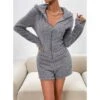 Women's Hooded Teddy Romper Pajamas Solid Warm Fashion Simple Street Daily Vacation Hoodie Long Sleeve Fall Winter Black Purple