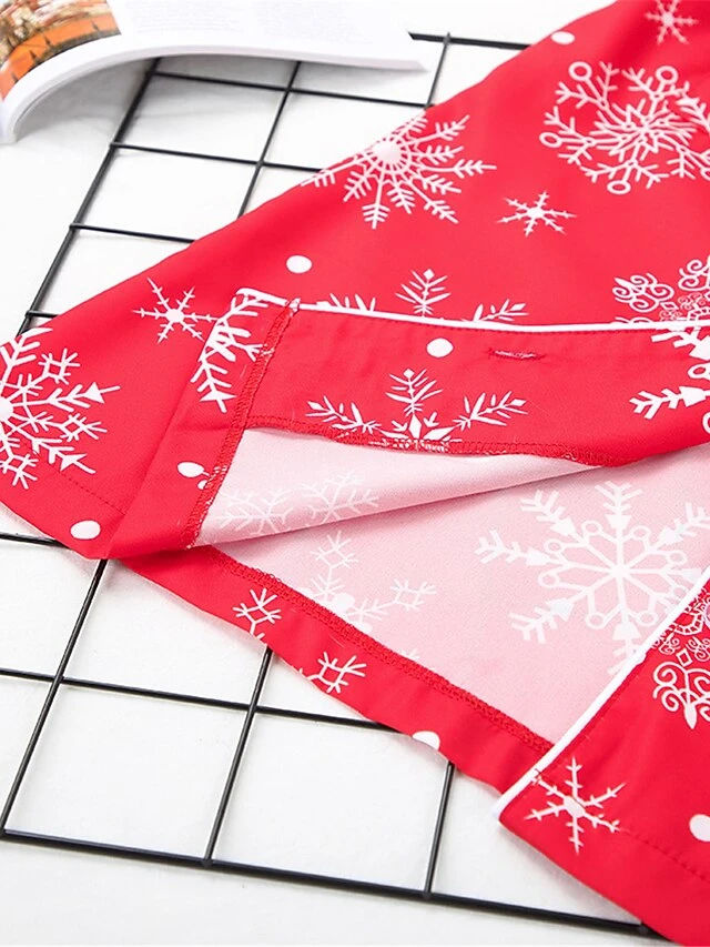 Women's Christmas Pajamas Sets Snowflake Fashion Comfort Soft Home Xmas Daily Polyester Breathable Lapel Long Sleeve Shirt Pant Button Pocket Fall Winter Red 8 Women's Christmas Pajamas Sets Snowflake Fashion Comfort Soft Home Xmas Daily Polyester Breathable Lapel Long Sleeve Shirt Pant Button Pocket Fall Winter Red - Image 8