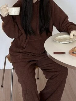 Women's Loungewear Sets Pure Color Fashion Comfort Soft Street Daily Date Polyester Warm Breathable Hoodie Long Sleeve Pant Elastic Waist Fall Winter Pink Brown -Deals The Sexy Bra Store dyroqy1692348344078