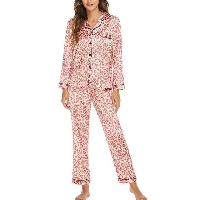 Women's Pajamas Sets Pjs 2 Pieces Flower Simple Hot Comfort Party Home Daily Satin Lapel Long Sleeve Shirt Pant Elastic Waist Fall Spring 6003 6020 3 Women's Pajamas Sets Pjs 2 Pieces Flower Simple Hot Comfort Party Home Daily Satin Lapel Long Sleeve Shirt Pant Elastic Waist Fall Spring 6003 6020 - Image 3