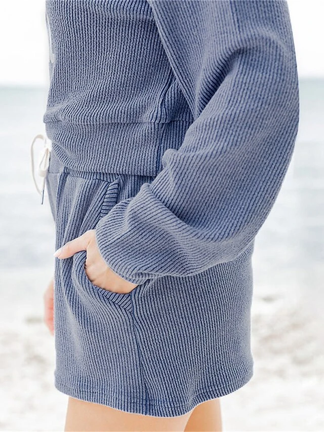 Women's Loungewear Sets Pure Color Sport Casual Comfort Home Street Daily Polyester Breathable Crew Neck Long Sleeve Hoodie Shorts Pocket Spring Fall Black Pink 4 Women's Loungewear Sets Pure Color Sport Casual Comfort Home Street Daily Polyester Breathable Crew Neck Long Sleeve Hoodie Shorts Pocket Spring Fall Black Pink - Image 4