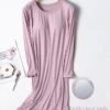 Women's Modal Nightgown With Chest Pads Nightdress Pure Color Simple Casual Comfort Home Daily Bed Breathable Crew Neck Long Sleeve Fall Winter Black Pink