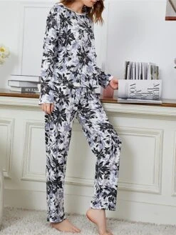 Women's Pajamas Sets Flower Fashion Casual Soft Home Daily Bed Polyester Breathable Crew Neck Long Sleeve T Shirt Tee Pant Summer Fall Black 9 Women's Pajamas Sets Flower Fashion Casual Soft Home Daily Bed Polyester Breathable Crew Neck Long Sleeve T Shirt Tee Pant Summer Fall Black -Deals The Sexy Bra Store ebmelj1691478722992