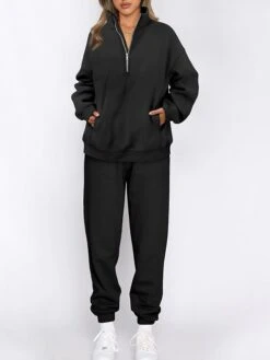 Women's Loungewear Sets Pure Color Fashion Comfort Soft Home Daily Bed Polyester Breathable Stand Collar Long Sleeve Pullover Pant Pocket Fall Winter Black White 7 Women's Loungewear Sets Pure Color Fashion Comfort Soft Home Daily Bed Polyester Breathable Stand Collar Long Sleeve Pullover Pant Pocket Fall Winter Black White -Deals The Sexy Bra Store ecshzc1694072395557