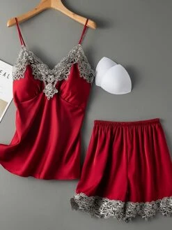 Women's Pajama Satin Top And Pant Sets 2Pcs Pure Color Fashion Casual Soft Home Daily BedBreathable Straps Sleeveless Strap Top Shorts Chest Pads Removable Pad Summer Spring Lotus Pink Yellow -Deals The Sexy Bra Store ecyzjv1683787553421