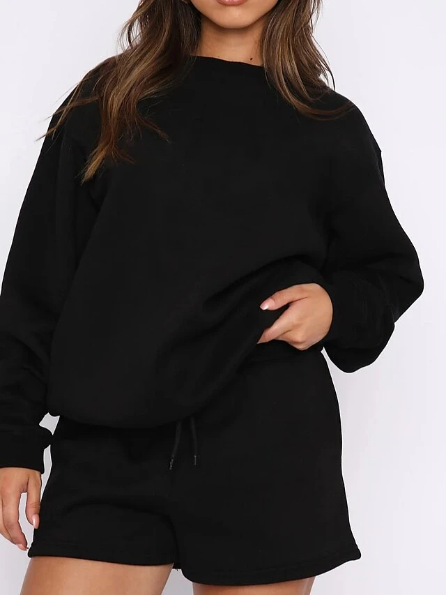 Women's Lounge Sets 2 Pcs Sweatshirt And Shorts Pure Color Fashion Casual Comfort Street Daily Date Polyester Breathable Crew Neck Long Sleeve Shorts Fall Winter Black Blue 10 Women's Lounge Sets 2 Pcs Sweatshirt And Shorts Pure Color Fashion Casual Comfort Street Daily Date Polyester Breathable Crew Neck Long Sleeve Shorts Fall Winter Black Blue - Image 10