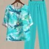 Women's Loungewear Sets Animal Flower Fashion Casual Street Date Airport Polyester Breathable Crew Neck Half Sleeve T Shirt Tee Pant Summer Spring White Blue