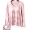 Women's Plus Size Stripe Modal Lounge Top Fashion Street Date Airport Modal Breathable Crew Neck Long Sleeve Summer Fall Black Pink