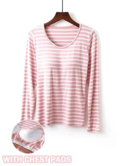 Women's Plus Size Stripe Modal Lounge Top Fashion Street Date Airport Modal Breathable Crew Neck Long Sleeve Summer Fall Black Pink