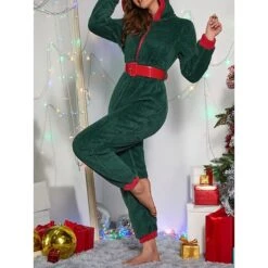 Women's Onesie Pajama Elk Warm Fashion Plush Home Christmas Daily XmasWarm Hoodie Long Sleeve Fall Winter Green -Deals The Sexy Bra Store edumpo1694742426590