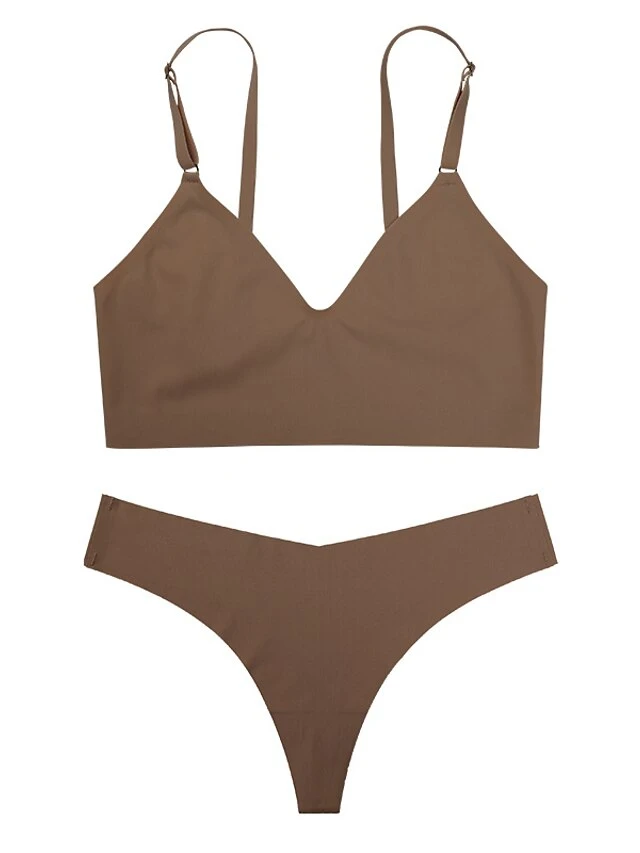 Women's Wireless Bras Padded Bras Adjustable 3/4 Cup V Neck Breathable Pure Color Pull-On Closure Date Casual Daily Nylon Sexy 1 Set Black Brown / Bra & Panty Set 5 Women's Wireless Bras Padded Bras Adjustable 3/4 Cup V Neck Breathable Pure Color Pull-On Closure Date Casual Daily Nylon Sexy 1 Set Black Brown / Bra & Panty Set - Image 5
