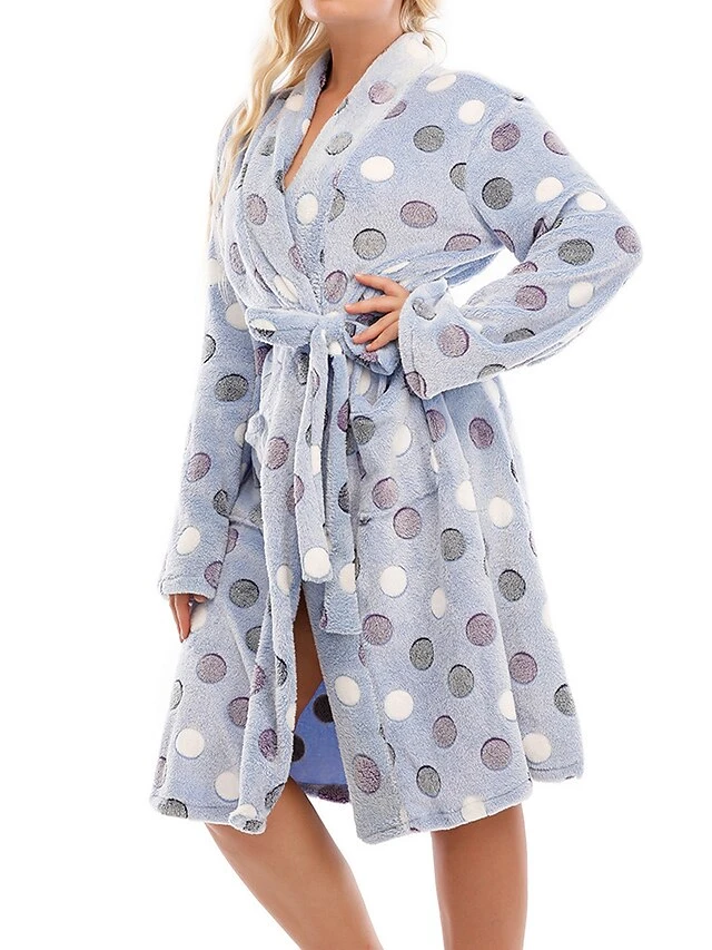 Women's Plus Size Pajamas Robe Bathrobe Dot Color Combo Plush Casual Comfort Home Daily Bed Flannel Warm V Wire Long Sleeve Pocket Fall Winter White Pink 13 Women's Plus Size Pajamas Robe Bathrobe Dot Color Combo Plush Casual Comfort Home Daily Bed Flannel Warm V Wire Long Sleeve Pocket Fall Winter White Pink - Image 13