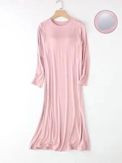 Women's Modal Sleep Dress With Chest Pads Pajamas Nightgown Solid Simple Casual Comfort Home Daily Bed Modal Breathable Crew Neck Long Sleeve Chest Pads Fall Winter Light Pink Black