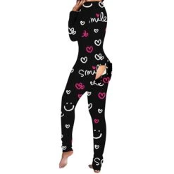 Women's Onesie Pajamas Lip Print Butterfly Casual Comfort Soft Home BedBreathable V Wire Long Sleeve Fall Winter Black White -Deals The Sexy Bra Store egsudy1697074784724