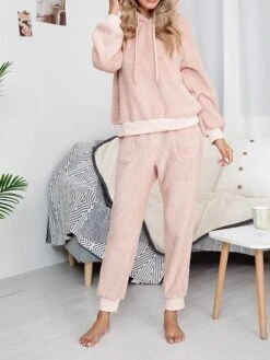 Women's Loungewear Sets Pure Color Fashion Comfort Soft Home Daily Bed Polyester Breathable Hoodie Long Sleeve Hoodie Pant Pocket Fall Winter Pink Camel -Deals The Sexy Bra Store eiiryo1693467415735
