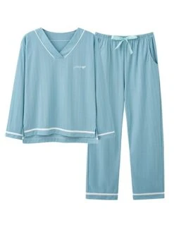 Women's Pajamas Pajama Top And Pant Sets Stripe Fashion Casual Comfort Home Daily Bed Cotton Breathable V Wire Long Sleeve T Shirt Tee Pant Summer Fall Light Pink Pink -Deals The Sexy Bra Store eitpvc1689581301592