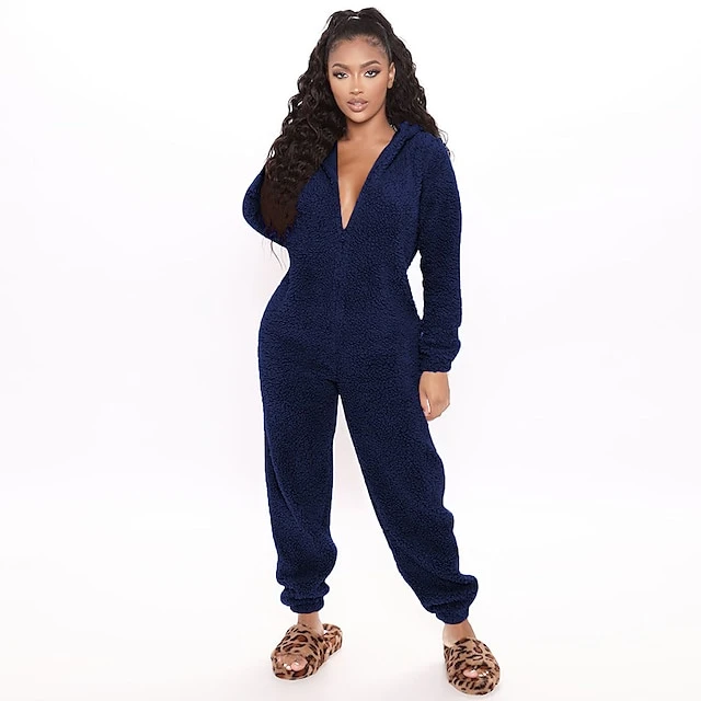 Women's Flannel Onesies Pajama For Adult Jumpsuits Nighty Pure Color Simple Comfort Party Home ChristmasWarm Gift Hoodie Long Sleeve Fall Winter Black 12 Women's Flannel Onesies Pajama For Adult Jumpsuits Nighty Pure Color Simple Comfort Party Home ChristmasWarm Gift Hoodie Long Sleeve Fall Winter Black - Image 12