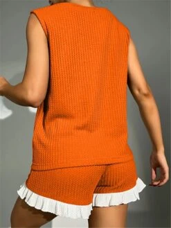 Women's Pajamas Pajama Top And Pant Sets Pure Color Simple Casual Soft Home Daily Bed Waffle Fabric Breathable Crew Neck Sleeveless Shorts Summer Spring Yellow Pink -Deals The Sexy Bra Store ejtudv1679451496627