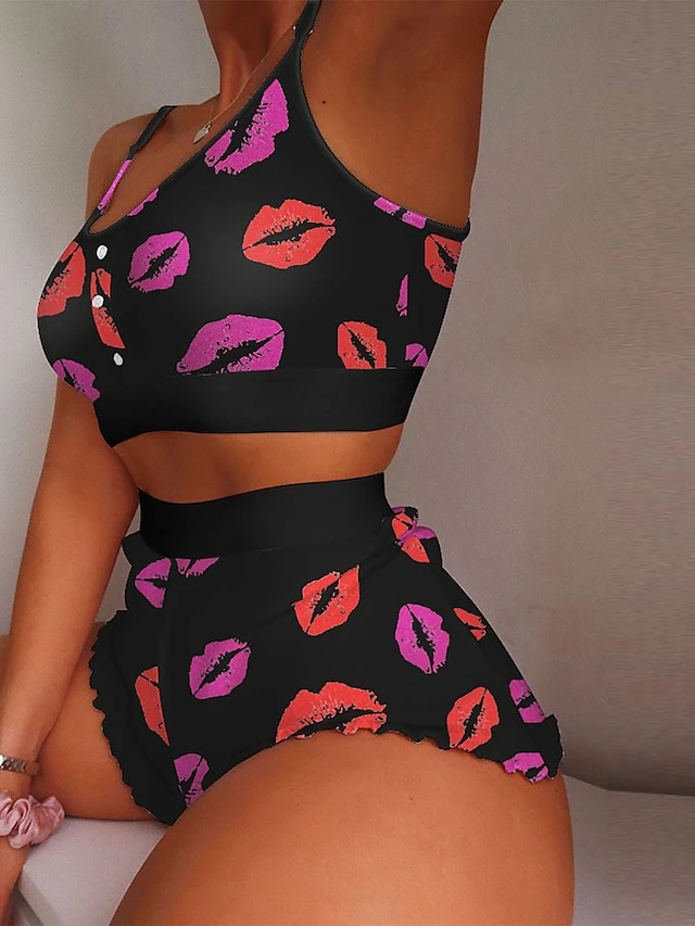 Women's Pajamas Sets Nighty Pjs 2 Pieces Fruit Lip Hot Soft Sweet Valentine's Day Gyms Polyester Crew Neck Crop Top Shorts Spring Summer Pink White / Sexy 2 Women's Pajamas Sets Nighty Pjs 2 Pieces Fruit Lip Hot Soft Sweet Valentine's Day Gyms Polyester Crew Neck Crop Top Shorts Spring Summer Pink White / Sexy - Image 2