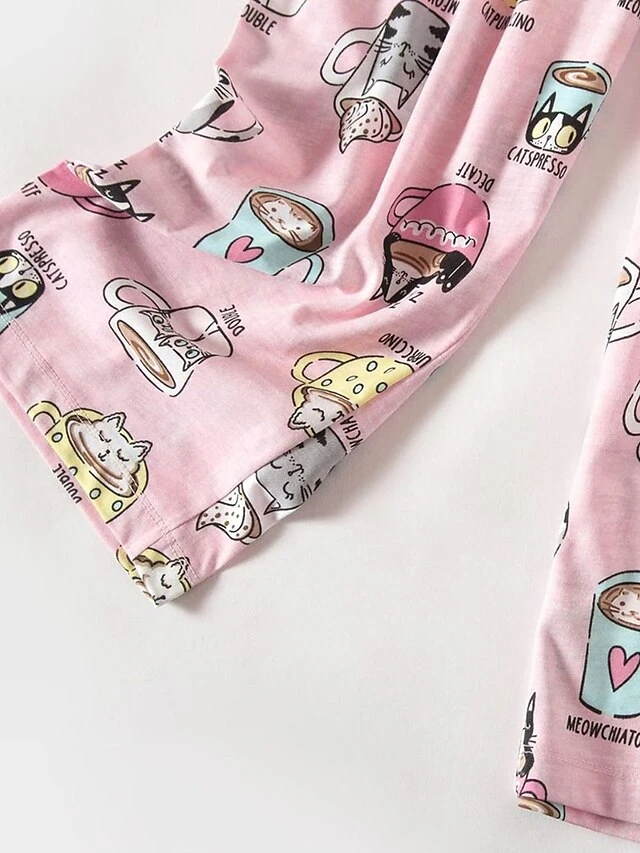 Women's Pajamas Pajama Top And Pant Sets Cat Butterfly Casual Comfort Sweet Home Daily Bed Cotton Breathable V Wire Short Sleeve T Shirt Tee Pant Elastic Waist Summer Spring Pink Blue 13 Women's Pajamas Pajama Top And Pant Sets Cat Butterfly Casual Comfort Sweet Home Daily Bed Cotton Breathable V Wire Short Sleeve T Shirt Tee Pant Elastic Waist Summer Spring Pink Blue - Image 13