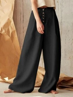 Women's Loungewear Pants Lounge Pants Pure Color Fashion Simple Casual Street Date Airport Cotton And Linen Breathable Long Pant Button Summer Spring Black Green -Deals The Sexy Bra Store enxoto1685617398675