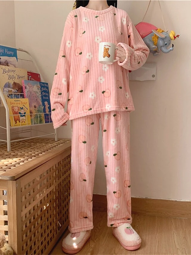 Women's Loungewear Sets 2 Pieces Bear Peach Fashion Casual Comfort Street Daily Date Polyester Warm Crew Neck Long Sleeve Pant Fall Winter Lotus Pink Black 13 Women's Loungewear Sets 2 Pieces Bear Peach Fashion Casual Comfort Street Daily Date Polyester Warm Crew Neck Long Sleeve Pant Fall Winter Lotus Pink Black - Image 13