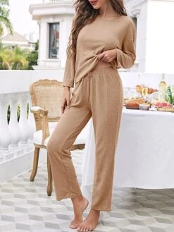Women's Pajamas Pajama Top And Pant Sets Pure Color Fashion Casual Soft Home Daily Bed Polyester Breathable Crew Neck Long Sleeve T Shirt Tee Shorts Elastic Waist Summer Fall Navy Blue Blue