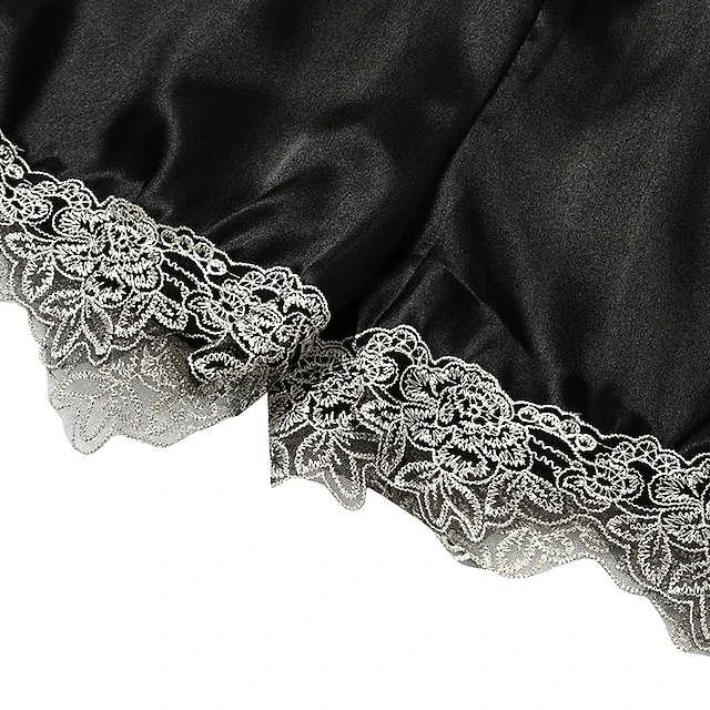 Women's Lingerie Pajama Sets 5 Pieces Satin Floral Lace Cami Top With Robe Nightgown Pants Pink Black Size XXL 13 Women's Lingerie Pajama Sets 5 Pieces Satin Floral Lace Cami Top With Robe Nightgown Pants Pink Black Size XXL - Image 13