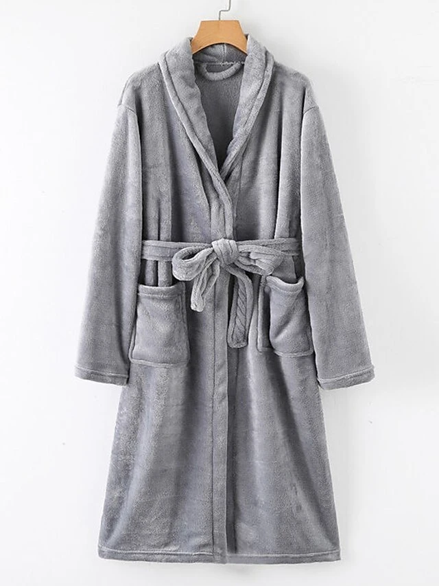 Women's Warm Robe Bathrobe Robes Gown Pure Color Fashion Casual Comfort Home Daily Bed Polyester Lapel Long Sleeve Fall Winter Light Grey Dark Blue 2 Women's Warm Robe Bathrobe Robes Gown Pure Color Fashion Casual Comfort Home Daily Bed Polyester Lapel Long Sleeve Fall Winter Light Grey Dark Blue - Image 2