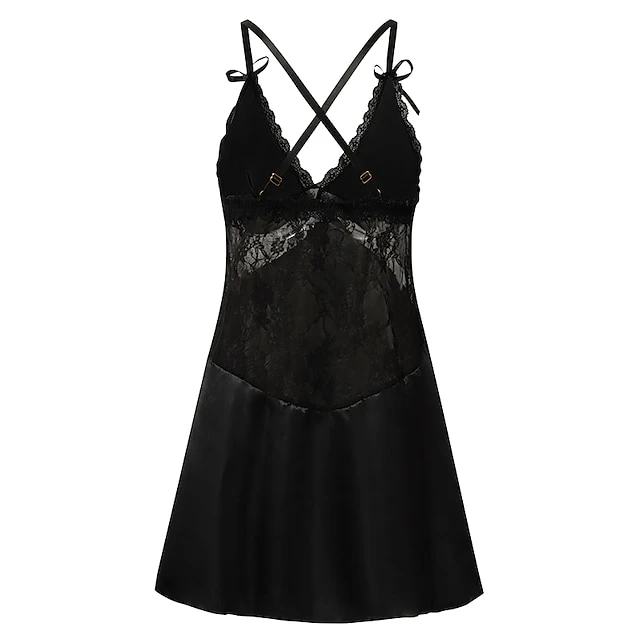 Women's Pajamas Nightgown Dress Pjs Patchwork Fashion Comfort Soft Home Christmas Daily Satin V Wire Sleeveless Hole Summer Spring Black Wine 12 Women's Pajamas Nightgown Dress Pjs Patchwork Fashion Comfort Soft Home Christmas Daily Satin V Wire Sleeveless Hole Summer Spring Black Wine - Image 12