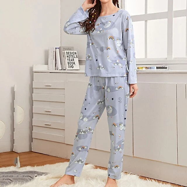 Women's Pajamas Sets Nighty Pjs 2 Pieces Animal Cartoon Fashion Comfort Sweet Home Daily Bed Polyester Breathable Gift Crew Neck Long Sleeve T Shirt Tee Pant Elastic Waist Fall Spring Blue Pink 3 Women's Pajamas Sets Nighty Pjs 2 Pieces Animal Cartoon Fashion Comfort Sweet Home Daily Bed Polyester Breathable Gift Crew Neck Long Sleeve T Shirt Tee Pant Elastic Waist Fall Spring Blue Pink - Image 3