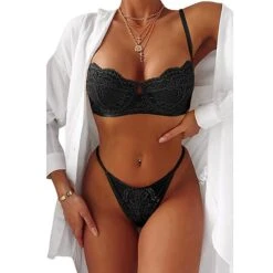 Women's Underwire Bras 3/4 Cup Pure Color Flower / Floral Hook & Eye Wedding Party Date Valentine's Day Polyester Sexy 1 Set White Black / Bra & Panty Set -Deals The Sexy Bra Store erjtiw1642413344500