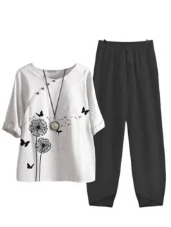 Women's 2 Piece Loungewear Sets Top And Pant Sets Butterfly Flower Fashion Casual Soft Home Daily Bed Polyester Breathable Crew Neck Half Sleeve T Shirt Tee Pant Summer Spring White 5 Women's 2 Piece Loungewear Sets Top And Pant Sets Butterfly Flower Fashion Casual Soft Home Daily Bed Polyester Breathable Crew Neck Half Sleeve T Shirt Tee Pant Summer Spring White -Deals The Sexy Bra Store ersluu1678098693258